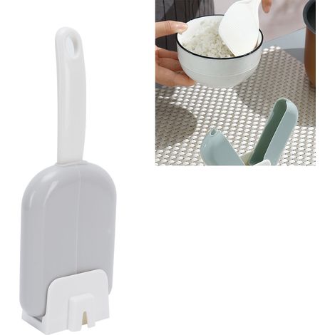 Cuillère à riz avec boîte de rangement, anti-poussière, en polypropylène, accessoire de cuisine, grise. (1/5)