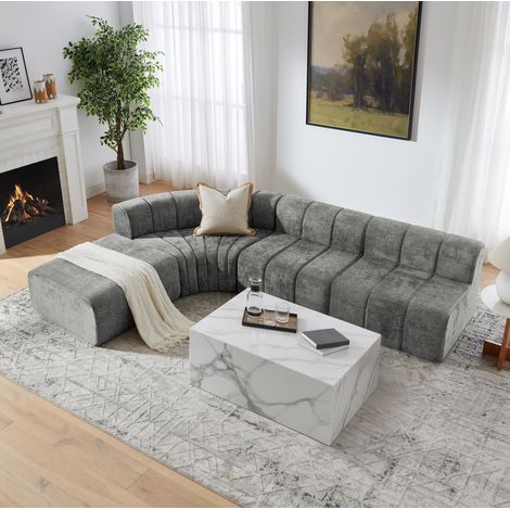 Sofá esquinero modular gris de chenilla, configuración libre y relleno elástico (1/5)