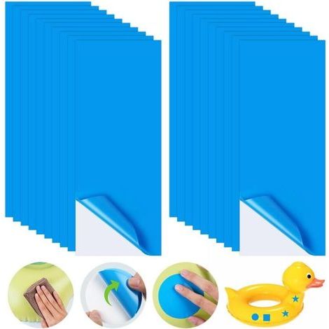 Rustine pour Piscine, Lot de 20 rustines de réparation Autocollantes pour Piscine, 10 x 25 cm Kit de Réparation de Patch en PVC, Rustine Piscine pour réparation de Piscine lit à Eau, Rectangle (1/5)