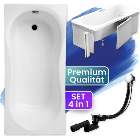 Badewanne Rechteck 170x70 mit Styroporverkleidung, Ablaufgarnitur & Füßen GRATIS - Komplettset 4in1 Original Acryl Wanne Siphon - BADLAND GRACJA (1/5)