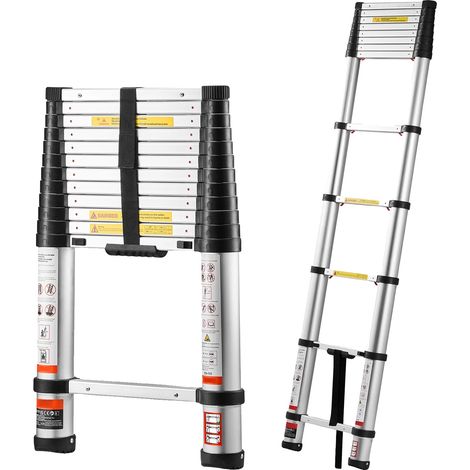 Escalera telescópica, retracción con un solo toque, capacidad máxima de 150 kg, 3,8 m (12,5 pies) (1/5)