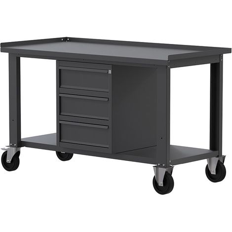 Banco da lavoro con ruote SOGI X3N102AR - 1.5 m - piano in acciaio - 3 cassetti - grigio antracite (1/4)
