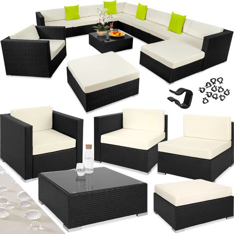 Canapé de jardin Lounge en rotin Avec cadre aluminium noir (1/5)