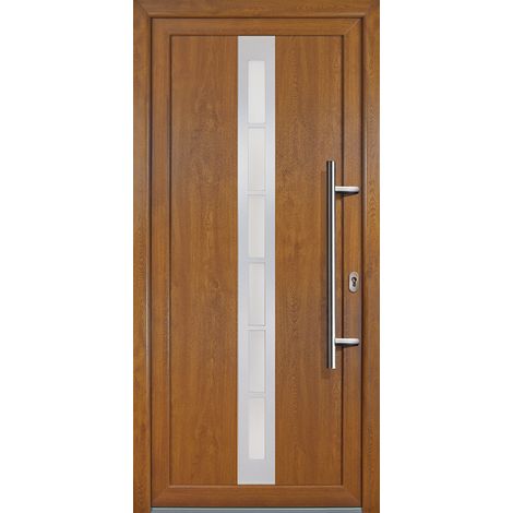 Porte d'ingresso PVC JM SIGNUM ESCLUSIVO, mod. 38, golden oak a due lati, larghezza: 108cm, altezza: 200cm, senso di aperatura destra