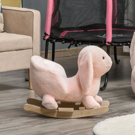 Rose 60x33x50cm - Cheval à bascule en forme de lapin en peluche pour bébés de 18 à 36 mois avec guidon et repose-pieds de ceinture de