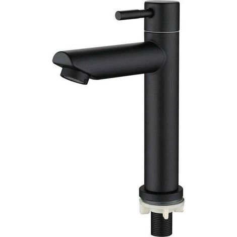 Mitigeur de lavabo avec bec verseur, robinet d'eau froide, hauteur totale : 18 cm, robinet de lavabo noir (1/4)