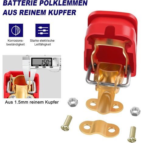 Cosse Batterie 12v 4 Pièces,  Cosse Batterie Universel, Cosse Batterie Voiture Serré Solidement, Avec Coussin De Protection Contre La Corrosion Pour Voitures, Bateaux, Mobil-Homes 12 / 24V (1/4)