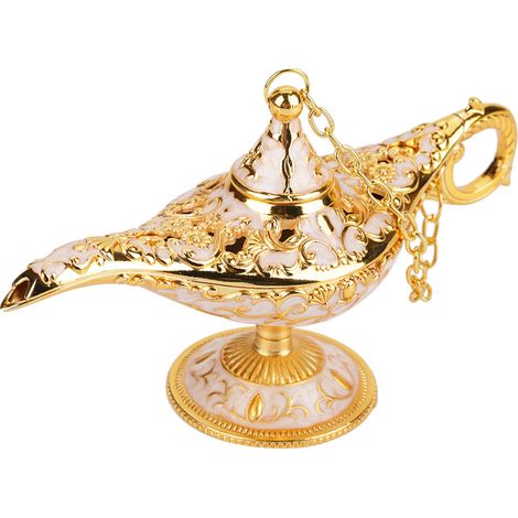 Lampe métallique sculptée creuse légende, lampe magique Aladdin génie, pot à souhaits décoratif (3) (1/5)