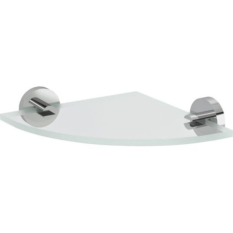 Tablette d'angle en verre X-ROUND, quart de rond 200x200mm, chrome/verre transparent