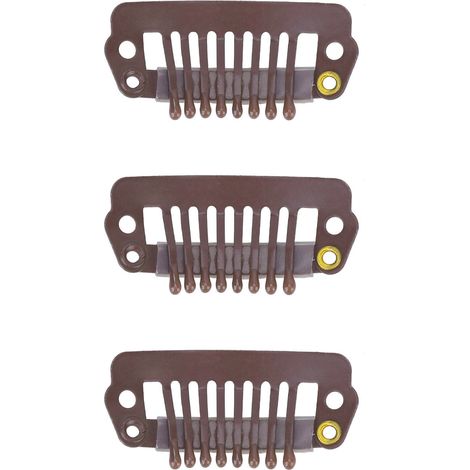 50 attaches à cheveux en acier inoxydable 8 dents, embouts caoutchouc pour extensions capillaires et perruques, couleur marron (1/5)