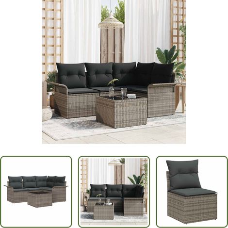 vidaXL Modulares Sofa -  Gartensofa-set mit Speicher 5 pcs Grau Poly-Rattan (1/5)