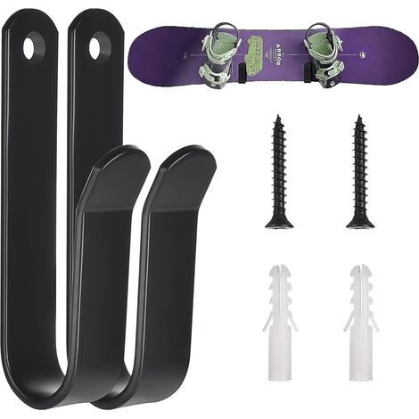 Support Skateboard Mural,2 Pièces Support Mural pour Snowboard Horizontal Clips de Montage Mural Crochet Mural Rangement pour Chambre Garage Planche de Ski Longboard (Noir) (1/5)
