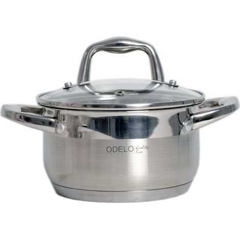 Pentola in acciaio inox con coperchio in vetro velio 1,8 L 16 cm fondo spesso e solido a induzione (1/3)