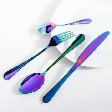 couverts de table set de couvert inox 16 pièces avec couteau, fourchette et cuillères, Couleurs Arc en ciel.[Z1830] (1/4)