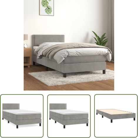 The Living Store Boxspringbett mit Matratze Hellgrau 100x200 cm Samt - Samtbett - Boxspringbett - Doppelbett - Bettenrahmen - Hochwertiges Bett (1/5)