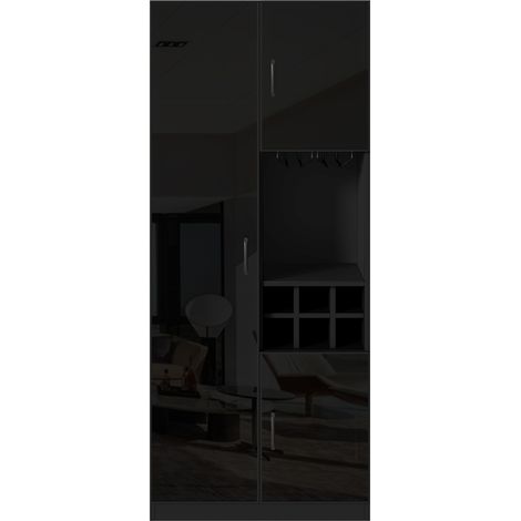 Vetrina in vetro con LED controllata da app, credenza nera con portabottiglie (1/5)