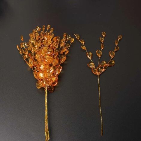 Branches de fleurs en cristal acrylique - Perles artificielles - Décoration pour mariage et loisirs créatifs - Orange (1/5)