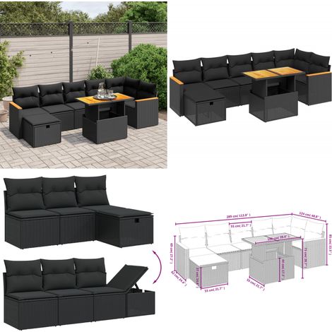 8-tlg. Garten-Sofagarnitur mit Kissen Schwarz Poly Rattan - Gartenmöbel Set - PE-Rattan Möbel - Outdoor Lounge - Garten Sofa - Balkon Möbel - Home & Living (1/5)