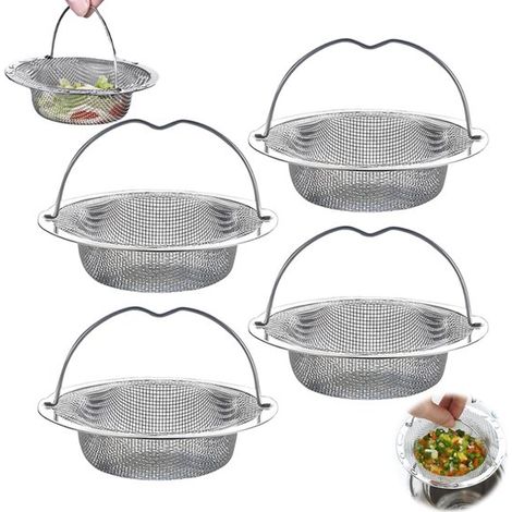 Lot de 4 passoires d'évier : petite passoire, passoire de cuisine, passoire en acier inoxydable, passoire à légumes, passoire anti-obstruction, 11 cm, avec poignée, convient aux éviers de cuisine et d (1/5)