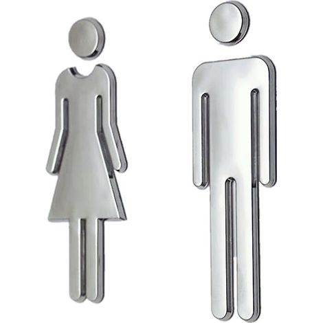Panneaux de toilettes avec symboles homme et femme, autocollants pour sanitaires, plaque de porte de 12 cm, argentée, pour femmes (1/5)