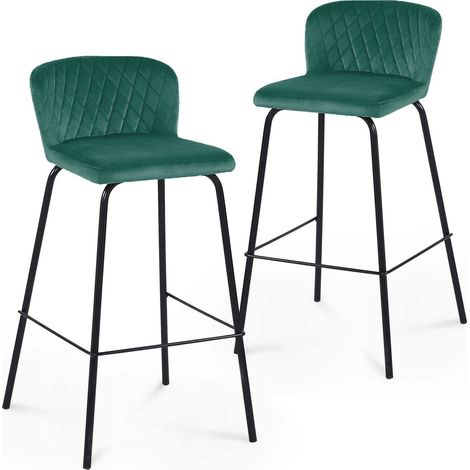 Deco In Paris – Lot de 2 tabourets de bar en velours vert – Hauteur d'assise 75 cm – Pieds métal noir – Design contemporain pour intérieur moderne (1/5)