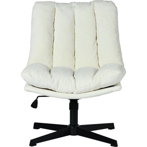 Meuble Cosy Fauteuil Salon Chaise Pivotant sur 360°, Réglable en Hauteur, sans roulettes Accoudoirs, Jambes Croisées avec Assise Épais Dossier, en Tissu Chenille, Beige (1/5)
