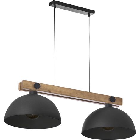 Pendelleuchte Esstisch Schwarz Metall Holz wohnlich 2x E27 HIMO