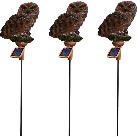 Lot de 3 lampes solaires en forme de hibou, pour éclairage décoratif d'allée, de jardin et d'aménagement paysager. (1/4)