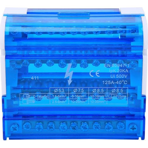 Boîte de Distribution de Rail Din, Répartiteur Tétrapolaire Boîte de Distribution de Bornier, Repartiteur Electrique Monophasé à 4 Niveaux, Avec Couvercle Transparent (1/5)