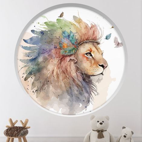 Stickers Trompe l'oeil Arche ronde Enfants - Lion - Diamètre 30 cm (1/4)