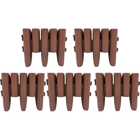 Picket Fence - Plastic Garden Edging - For Flowerbeds Grass Borders Paths - 29x23.5x1 Cm - Brown - 5 Pieces (1/5)