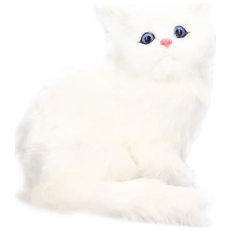 Chat en peluche blanc réaliste, adorable chaton en peluche avec batterie 84 mAh, cadeau décoratif attrayant (1/5)