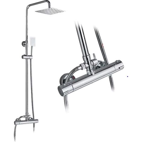 Robinet de douche thermostatique, à double poignée, pommeau de douche pluie, 8 pouces C (1/2)