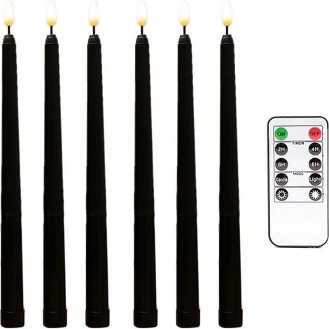 6 Pièces Séries Bougies Coniques Noires Sans Flamme Scintillantes avec Minuterie à Distance à 10 Touches,Bougies de Fenêtre de Chandeliers à Led à Piles (1/5)