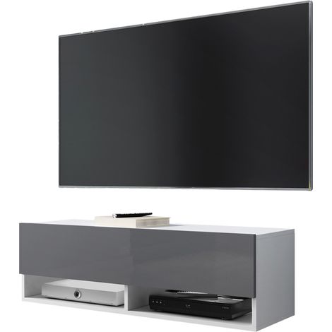 Selsey WANDER - Mobile TV Sospeso / Tavolino TV Moderno / Porta TV per Salotto (100 cm, Bianco Opaco / Grigio Lucido, con LED) (1/4)