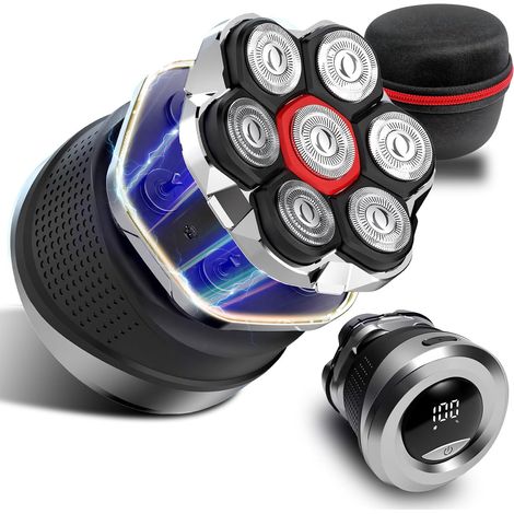 Rasoirs de tête pour homme chauve, rasoir électrique 7D 7DWet/Dry Kit de toilettage pour chauves chauves, rasoirs de tête rechargeables pour cuir chevelu, visage, barbe (1/5)