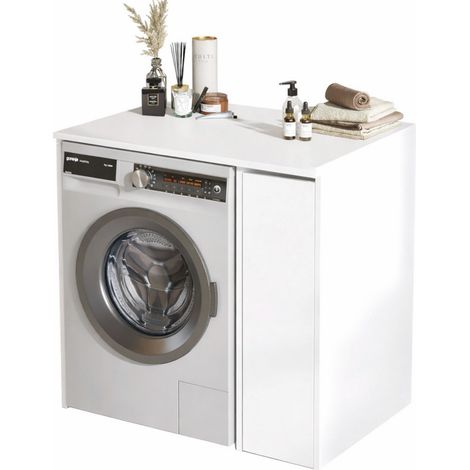 Meuble Lave-Linge 1 Porte 3 Niches Mobile Blanc L 93.5 H 88.3 P 60 cm (1/5)