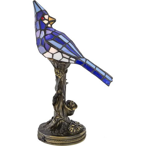 Lampe de Table Oiseau Rouge Cardinal en Verre Tiffany, Lumière d'Ambiance pour Chambre et Salon, Décoration Maison Artistique