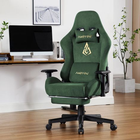 Chaise gaming respirante ANDYOU avec repose-pieds, réglable et pivotante, verte Chaise gaming respirante ANDYOU avec repose-pieds, réglable et pivotante, verte