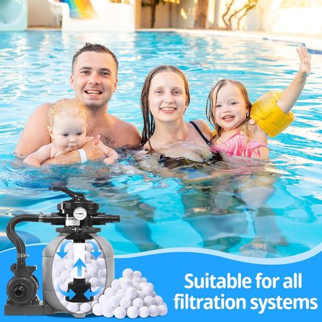 Bola filtrante de 800 g para piscinas y acuarios, equivalente a 28 kg de arena. Reutilizable, ligera y apta para diversos sistemas de filtración. (1/4)