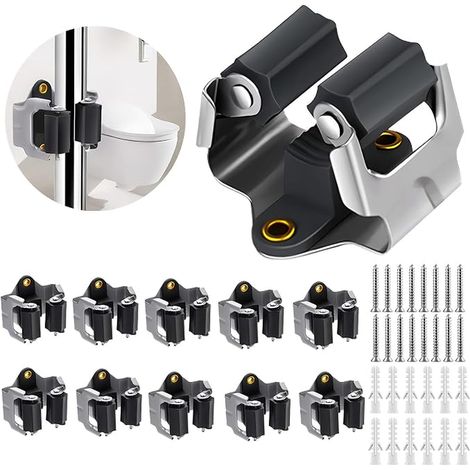 Wall Mounted Broom Holder Bathroom Garage, Garden, Laundry Room, Kitchen, Black (1/5)
