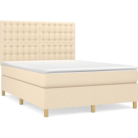 Lit à sommier tapissier avec matelas Crème 140x200 Tissu 5 (1/5)