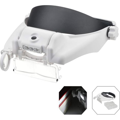 Chargement USBLumière LED mains libres Bandeau éclairante Visière -1 X vers 3,5 x Zoom avec 6 amovible Lenses-headset Tête montée loupes avec lumières pour la lecture (Angle droit) (1/5)