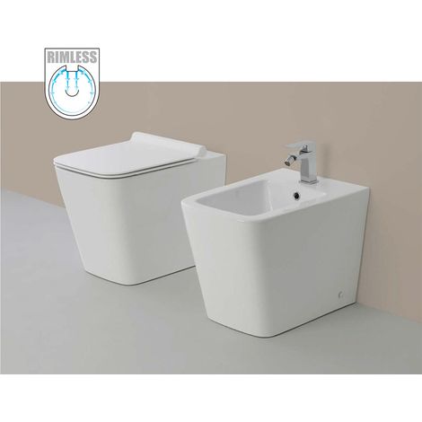 Vaso WC Rimless e Bidet a Terra Filo Muro Linea Q Squadrato senza Brida - Formato: WC