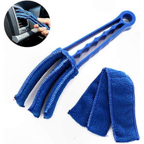 Brosse de nettoyage en microfibre pour stores, chiffon amovible et lavable pour volets, grilles de clim, bouches d'aération auto, bleu (1/5)