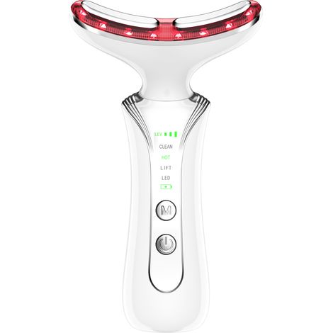 Massager Facial - Luminothérapie Rouge - 7 Modes - Pour Visage Et Cou - Appareil De Soins Cutanés - Blanc - 1 Pièce