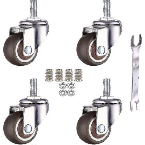 Lot de 4 roulettes pivotantes pour meubles - M6 x 15 mm avec filetage de 25 mm - caoutchouc souple - filetage TPE (1/5)