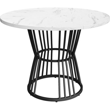 Mesa de comedor redonda de MDF con estructura de metal negro, 100 cm, estilo mármol (1/5)