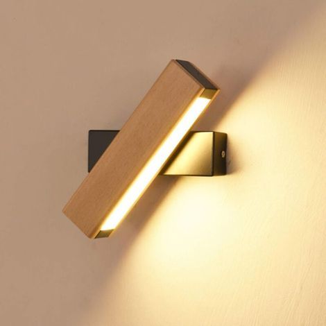 Applique murale LED rotative 360°, 4 W, lumière blanc chaud, en bois et fer, dimensions 21 x 4 x 4,5 cm, pour salon, chambre, couloir et salle de bain (1/5)