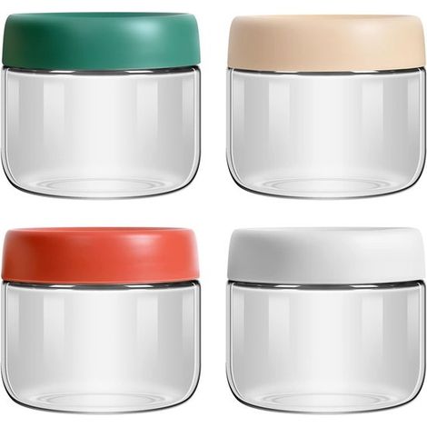 Set di 4 vasetti per overnight oats, vasetti in vetro riutilizzabili da 300 ml con coperchi a vite, vasetti in vetro borosilicato, adatti per yogurt, cereali e porridge. (1/5)